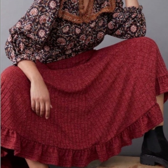 Anthropologie Pauline cranberry sweater skirt - Picture 3 of 6